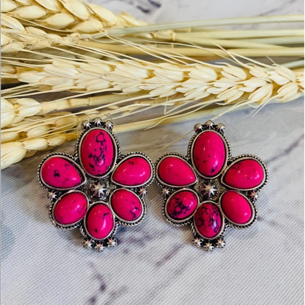 Hot Pink Squash Blossom Earrings